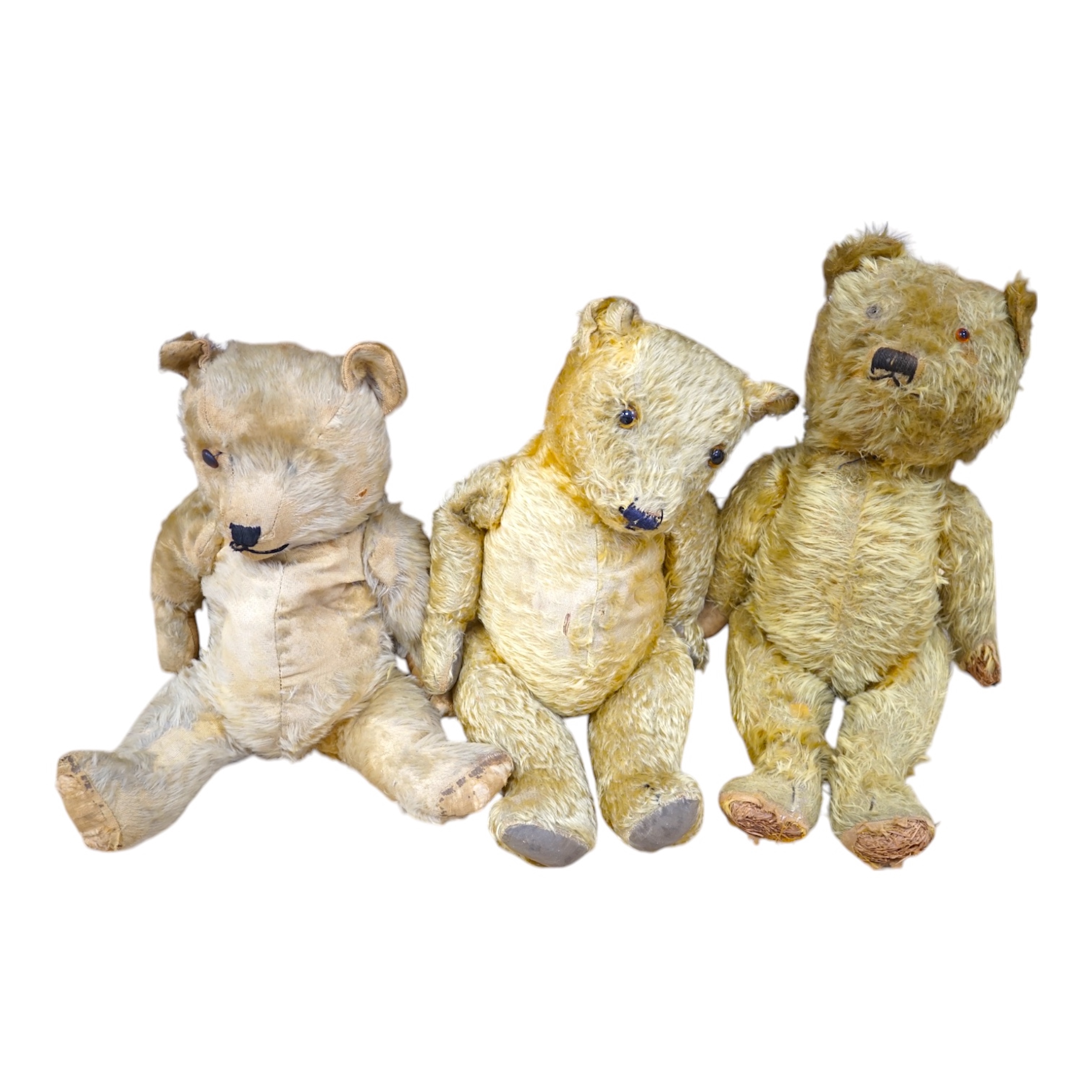 A Chiltern bear c.1950's, 55cm, tear to one velvet pad otherwise in good condition, and a 1930's bear, 50cm, repaired paw pads and nose